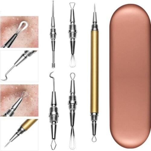 5pcs Double Head Blackhead Remover Cleaner Tool Acne Blemish Needle Durable Portable Pimple Stainless Steel Conmetics Tool