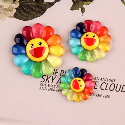 6/8 pcs Rainbow Smiling Flower flatback Resin Cabochons Scrapbook Craft DIY Embellishments decor Headwear accessories