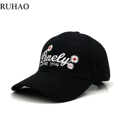RUHAO brand baseball cap adjustable 100% cotton I miss you Embroidered flowers Snapback girl hip hop hat gift