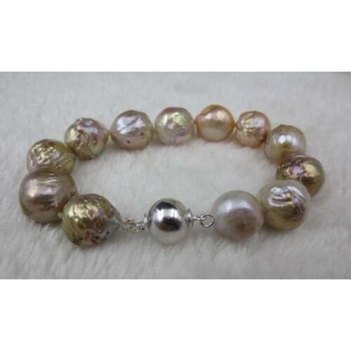 Free shipping >>>>>>gorgeous 12 -13MM baroque Rainbow purple FURROW Kasumi pearl bracelet Z254