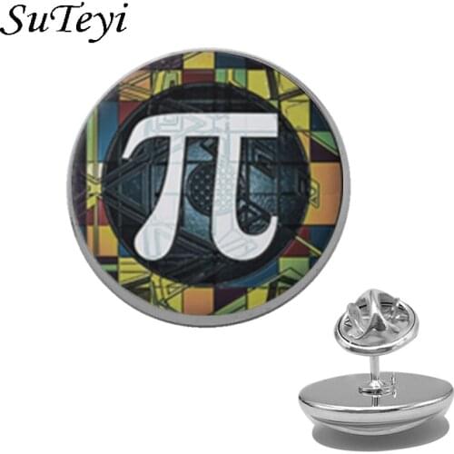 SUTEYI Thanks Teacher Brooches Round Glass Math Symbol Pattern Buttons Pins Women Men Simple Unique Personality Gifts Jewelry