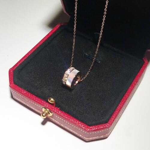 YUN RUO Rose Gold Natural Shell Zircon Crystal Pendant Necklace Titanium Steel Jewelry Woman Birthday Gift No Fade Free Shipping