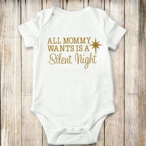 DERMSPE Newborn Baby Girls Boys Short Sleeve Letter Print All Mommy Wants Is A Silent Night Cotton Romper Jumpsuit Baby Clothes