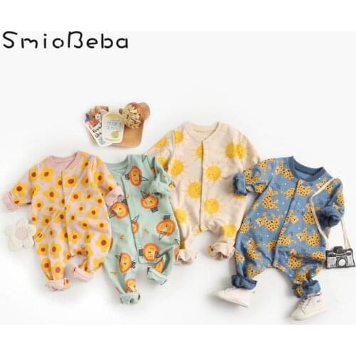 Newborn Infant Baby Girls Boy Long Rompers Cartoon Creeping Animal Hatsuit Baby Korean Jumpsuit Button Sun Floral Japan Bodysuit
