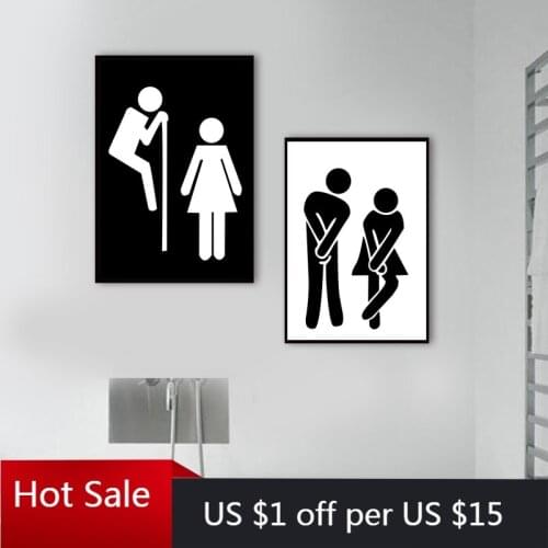 Girl Boy WC Sign Toilet Funny Canvas Painting Nordic Prints Wall Art Decor Pictures For Posters Kids Bathroom Washroom Decor