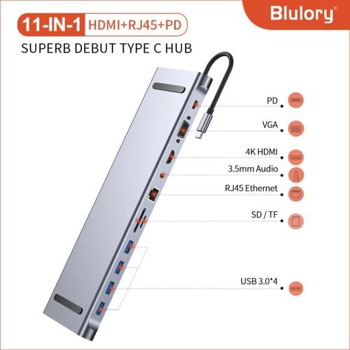 USB C HUB For Macbook Pro Air - Type to 4KHD VGA RJ45 Multi Ports 3.0 Type-c with PD Power Adapter