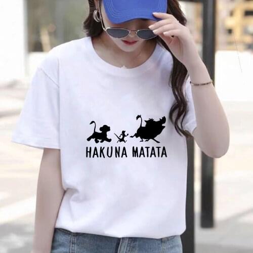 Hakuna Matata Cartoon T Shirts Girls Ladies Lion King Print Simba Harajuku Women Tee Shirts Loose Summer Short Sleeve Clothes