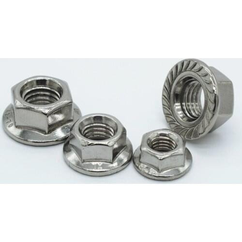 Various Sizes of Nuts High Quality 304 Stainless Steel Hexagon Flange Nut M3 M4 M5 M6 M8 M10 M12 Hexagon Flange Nuts DIN6923