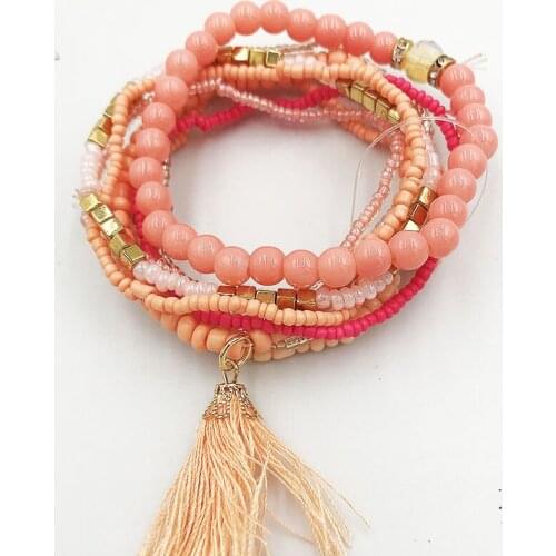 HanJing 2020 New Bohemian Jewelry MutiLayer Beads Bracelets & Bangles for Women Elastic Strand Pulseras Mujer Femme Bijouterie