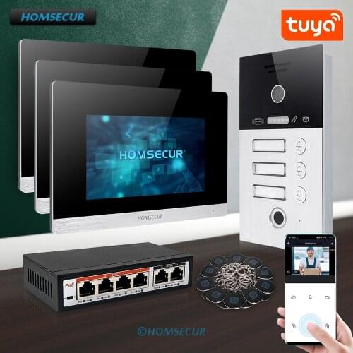 HOMSECUR 7" Hands-free WIFI Video 3 Houses Door Entry Phone Call System 1.0MP+RFID Access BC131IP-3S+BM716IP-S
