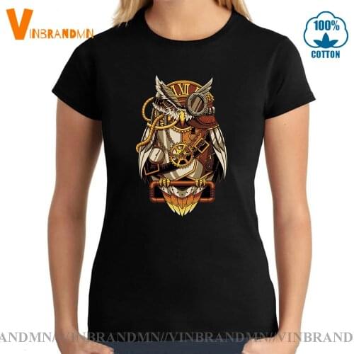 Graceful Steampunk Night Owl T Shirts for Women Awesome Animal Tops Fashion O-Neck Short Sleeve Tees Funny Owl Lovers T-Shirt