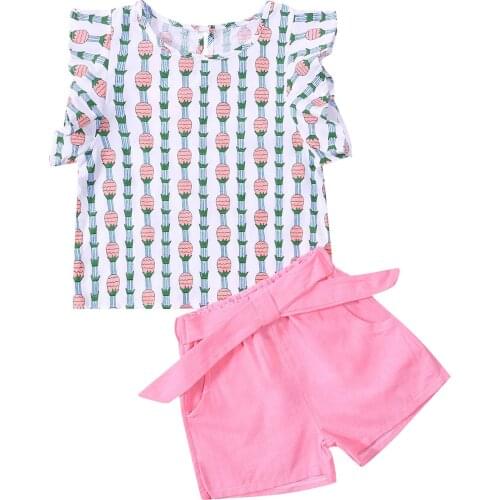 Baby Girls Clothes Set, Pineapple Print Sleeveless O-neck Tops with Button + Solid Color Short Pants