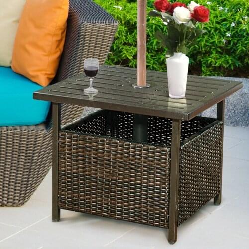 Costway Brown Rattan Wicker Steel Side Table Outdoor Furniture Deck Garden Patio Pool HW52881