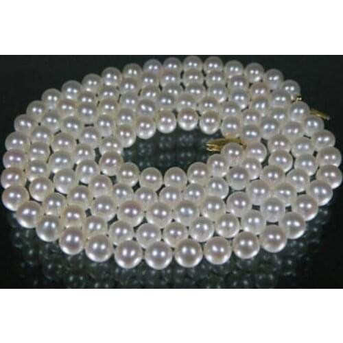 Beautiful 7-8 mm natural white pearl necklace 36" 50" Yellow clasp