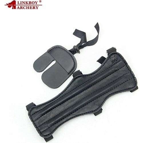 Linkboy Archery Shooting Protector Gear Set Leather Arm Bracer Hand Finger Guard Glove 2pcs Hunting Accessory Outdoor Shooting