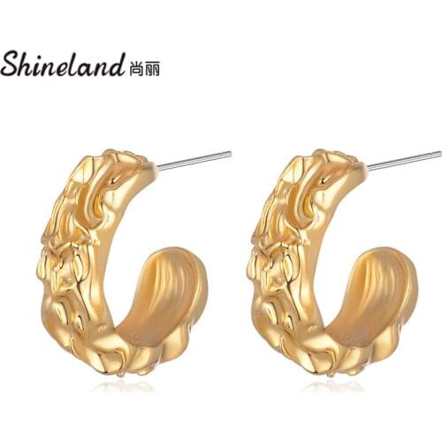 Shineland Minimalist Gold Silver Color Metal Circle Geometric Round Stud Earrings Vintage Classic Uneven Brincos For Women Gift