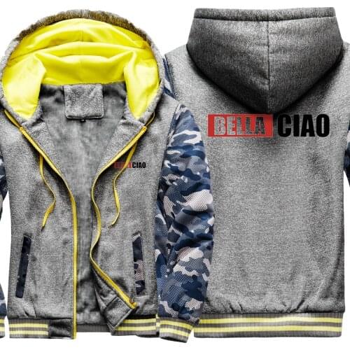Bella Ciao Print Camouflage Raglan Thicken Jackets Mens 2020 New Arrival Winter Tops Casual Tracksuits Zipper sudadera hombre