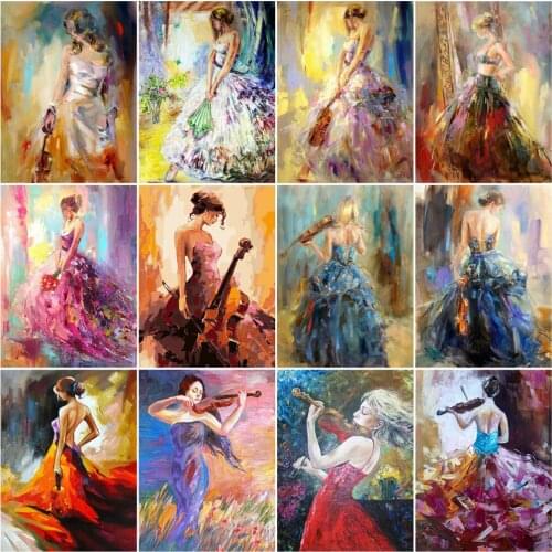 AZQSD DIY Painting By Numbers Girl Violin Drawing On Canvas Picture By Number For Adults Children Portrait Kits Room Decor