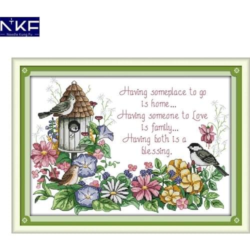 NKF Birds'love Nest Stamped Cross Stitch Kits 11CT14CT DIY Needlework Embroidery Chinese Cross Stitch Sets for Home Decor