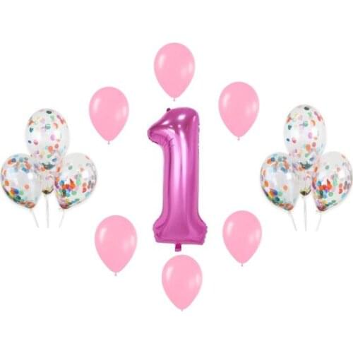 Lot first birthday balloons 13 balloon number one aluminum rose 100 cm air inflate or helium. Party decoration