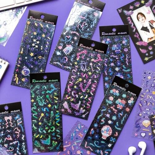 3 Pcs Laser Bling Ribbon Stickers Ins Hand Account Scrapbooking Decoration DIY Photo for Journal Diary Album Korean Stationery
