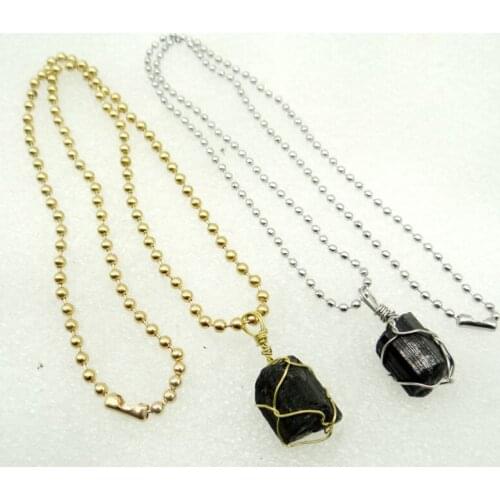 Natural Black Tourmaline Repair Ore Wire Wrapped Irregular Charm Pendant Chakra Healing Point Reiki Raw Gem Jewelry Making