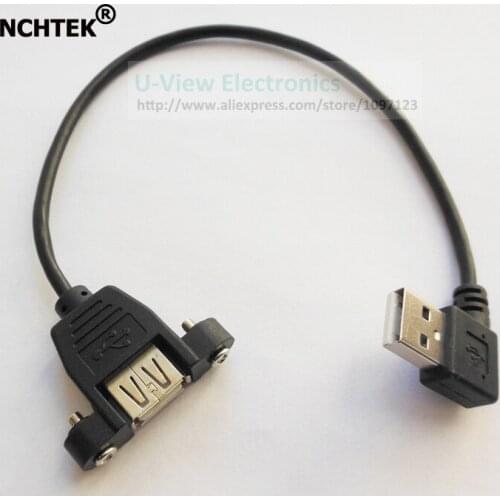 NCHTEK Right Angled 90 Degree USB 2.0 A Male to Female Extension Cable With Panel Mount Hole 25CM/Free Shipping/2PCS