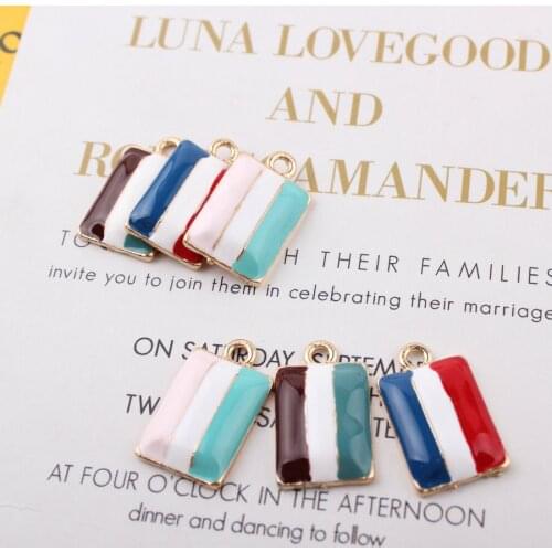 New Arrival 10pcs 12*20MM Rectangular Enamel Alloy Stripes Pendant Charms Gold Tone Plated Oil Drop DIY jewlry Ornament Charms