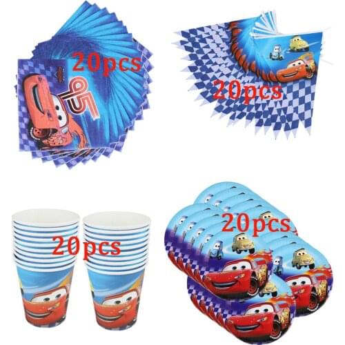 80pcs Disney Cars Theme Cartoon Disposable Tableware kids Birthday Party Paper Cups +Plates+Napkins+Flags Sets Party Supplies