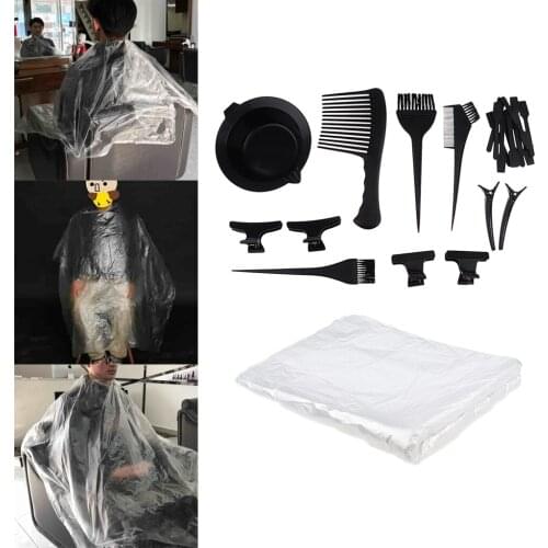 Disposable Cutting Cape Gown Dye Comb Mixing Bowl Hair Clips Tools Kit Set