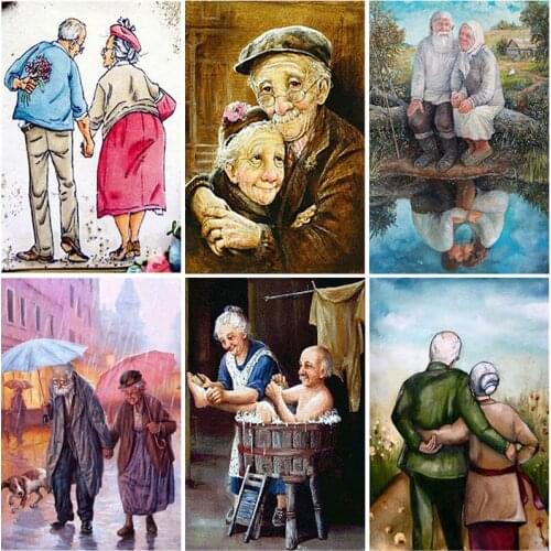 Old Couple DIY 5D Diamond Painting Full Round Resin Rhinestones Mosaic Cartoon Diamond Embroidery Cross Stitch Home Decor Gift