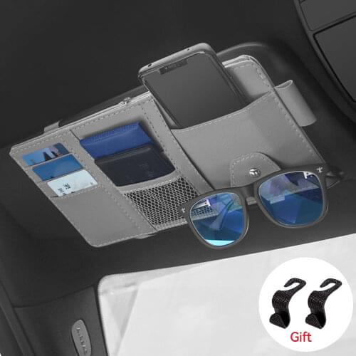Car Sun Visor Organizer Pocket Leather Sunshade Clip Storage Bags Card Glassed Pen Clip Cash Holder Stowing Tidying Accessories