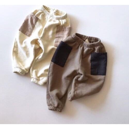 Spring and autumn childrens clothing new boys and girls color-blocking terry sweater simple retro all-match casual pants