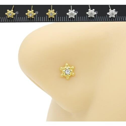 S925 Ssterling silver 20 pcs nose studs crystal shape snowflake mix color piercing jewelry earring cute fashion earrings