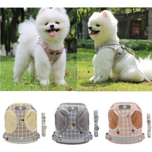 Dog Harness with Leash Summer Pet Adjustable Reflective Vest Walking Lead for Puppy Polyester Mesh Harness for Small Medium Dog