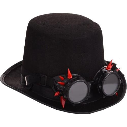 Black Fedora Steampunk Victorian Top Hat For Women Men Steam Punk Glasses Hat Millinery Steampunk Goggles Party Accessories