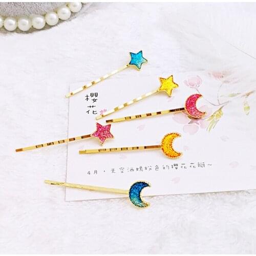 Lovely star moon alloy hairpin candy color star liu seaside clip hairpin