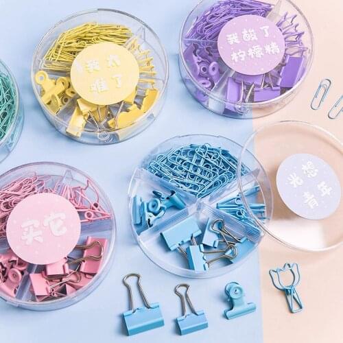 84Pcs/Set Cute Paperclip Colored Binder Clips For Students Cartoon Clip Sets Multifunction File Orangizer Clip Office Supplies