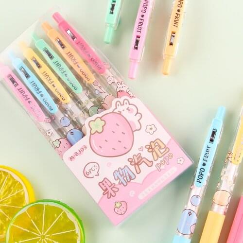6 pcs/set Sweet Kawaii Fruit Bubbles Mechanical Gel Ink Pens Cute Stationery School Office Writing Supplies Accessories Gift