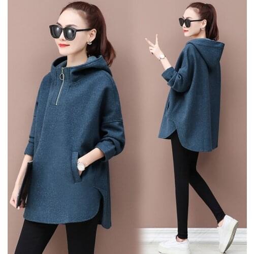 Oversized Hooded Sweatshirt Women Autumn 2021 New Korean Zipper Pocket Batwing Sleeve Loose Split Hoodies Fashion Casual Outwear