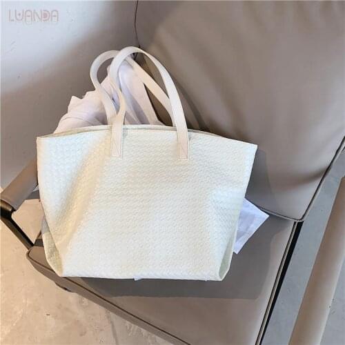 New 2020 Trend High Quality Girl For Women Women Knitting Pu Leather Famale Tote Top-Handle Personality Shoulder Lady Handbag