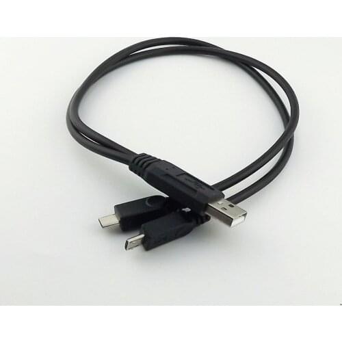 1pc USB 2.0 A Male Plug to Dual Micro USB Male Y Splitter Data Charge Adapter Cable 30cm