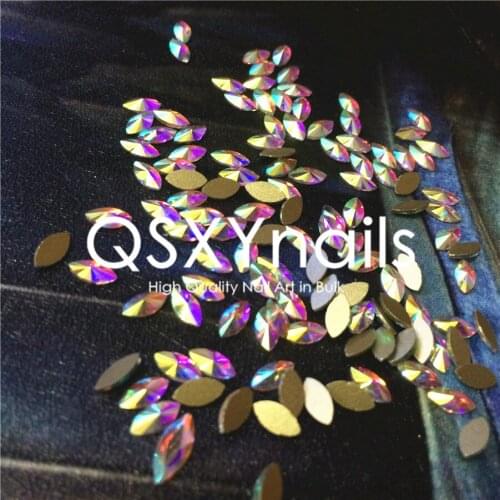 1000pcs AB Nail Rhinestones 3D Shiny Crystals Glitter Flat Back Horse Eye Diamond Rhombus Shape for Nail Art Decoration