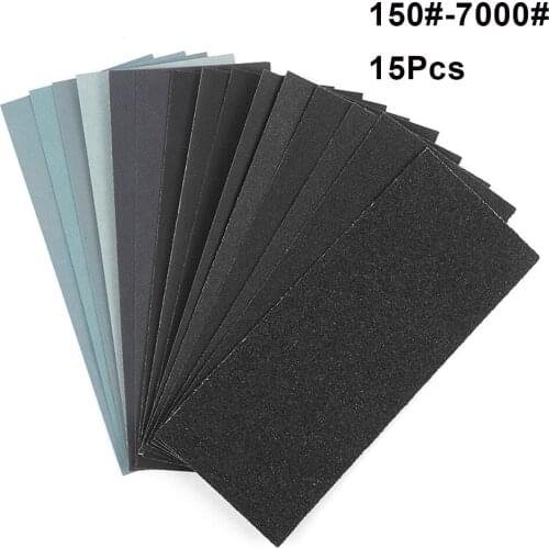 15PCS Wet Dry Sandpaper 150 to 7000 Grit Assortment Abrasive Paper Sheets For Automotive Sanding Wood Furniture Finishing