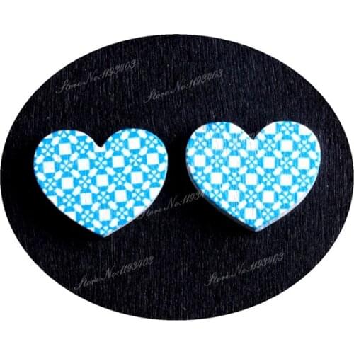16mm Heart Shape Image Painted Wooded Laser Cut Cabochon to make Rings, Earrings, Bobby pin, pendant