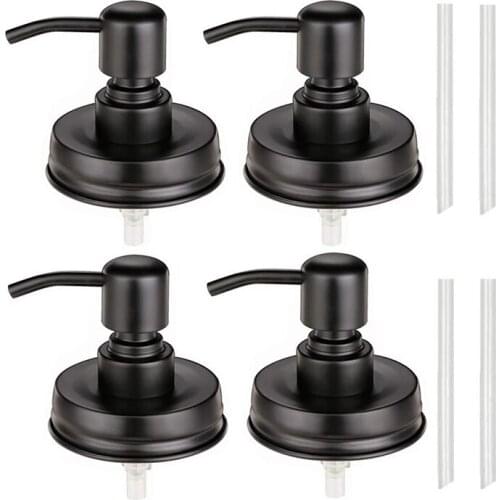4-Pack Mason Jar Soap Dispenser Lid, Painted Black Rust Proof Lotion Dispenser Lid for Regular Mouth Mason Jar