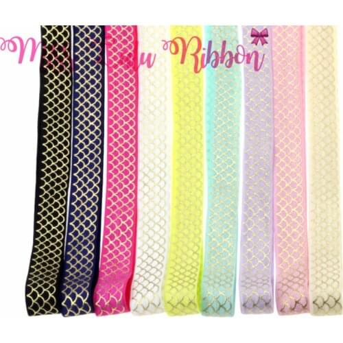 5/8"16mm feather gold foil printed elastic ribbon glitter fold over elastic ribbon DIY handmade hair band, hair tie band 10yards