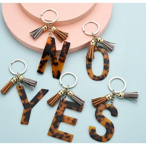 DIY Acrylic Acetate Keychain Resin English Letter Keychains Handbag Car Pendants Name Tassel Key Ring Charms Fashion Jewelry ZA