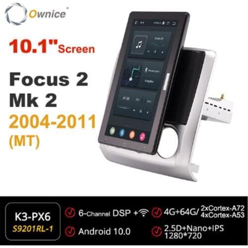 1280*720 Ownice Android 10.0 Car Radio forFord Focus 2 Mk 2 2004 2005 2006 2007 Multimedia Audio head Unit 10.1" IPS Rotatable