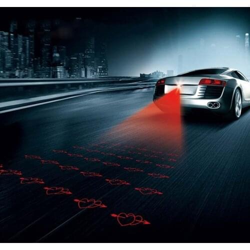 SUNKIA Lovely Heart Anti Collision Rear-end Car Laser Tail Fog Light Auto Brake Parking Lamp Rearing Warning Light Car Styling